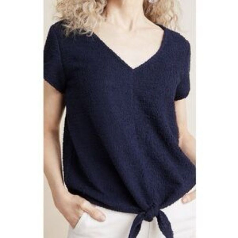 Anthropologie Current Air Betsy Navy Tie Front Top Extra Small